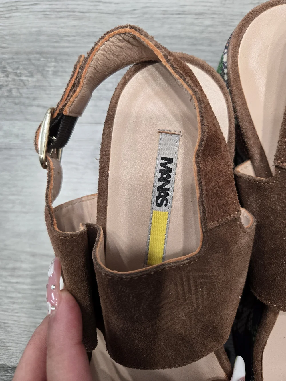 Brown Suede Platform Sandals with Colorful Printed Wedge
